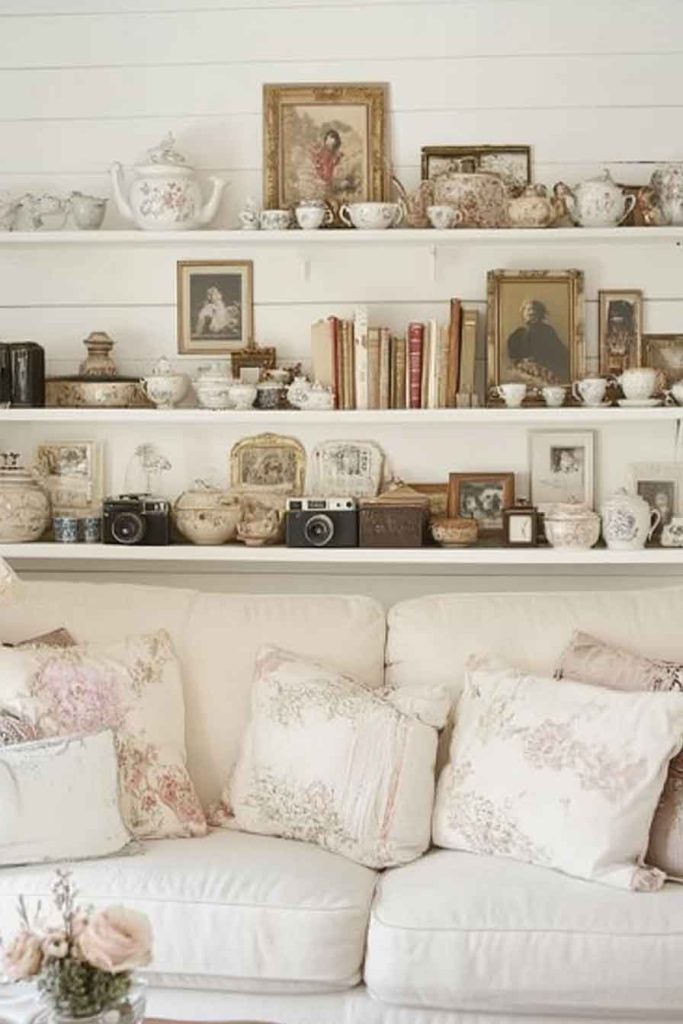 Shabby Chic Living Room with Vintage Collections