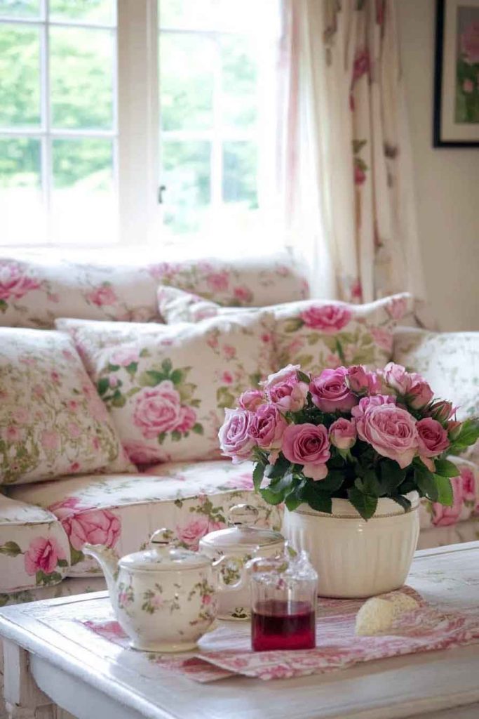 Shabby Chic Living Room with Vintage Roses