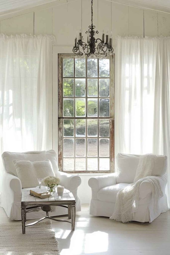 Shabby Chic Living Room with Vintage Windows