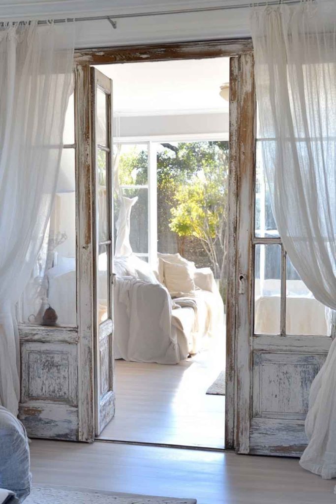 Shabby Chic Living Room with French Doors