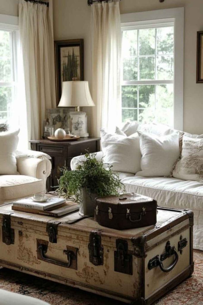 Shabby Chic Living Room with Vintage Trunks