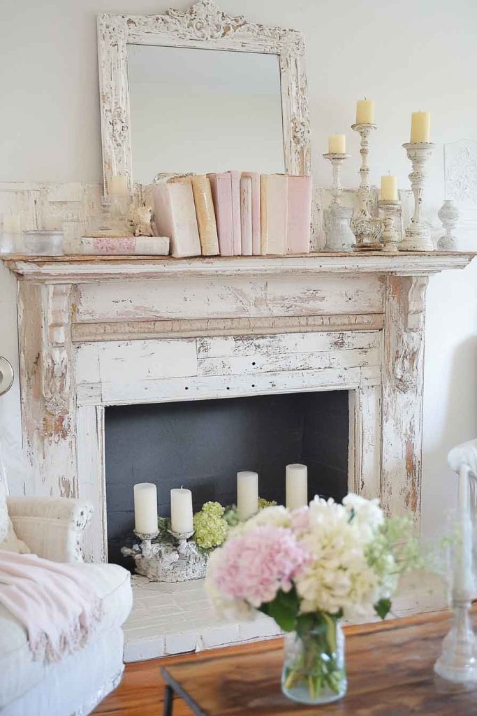 Shabby Chic Living Room with Vintage Mantels