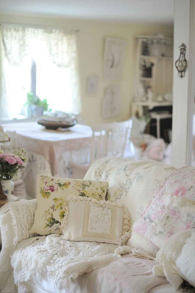 Shabby Chic Living Room with Vintage Fabrics