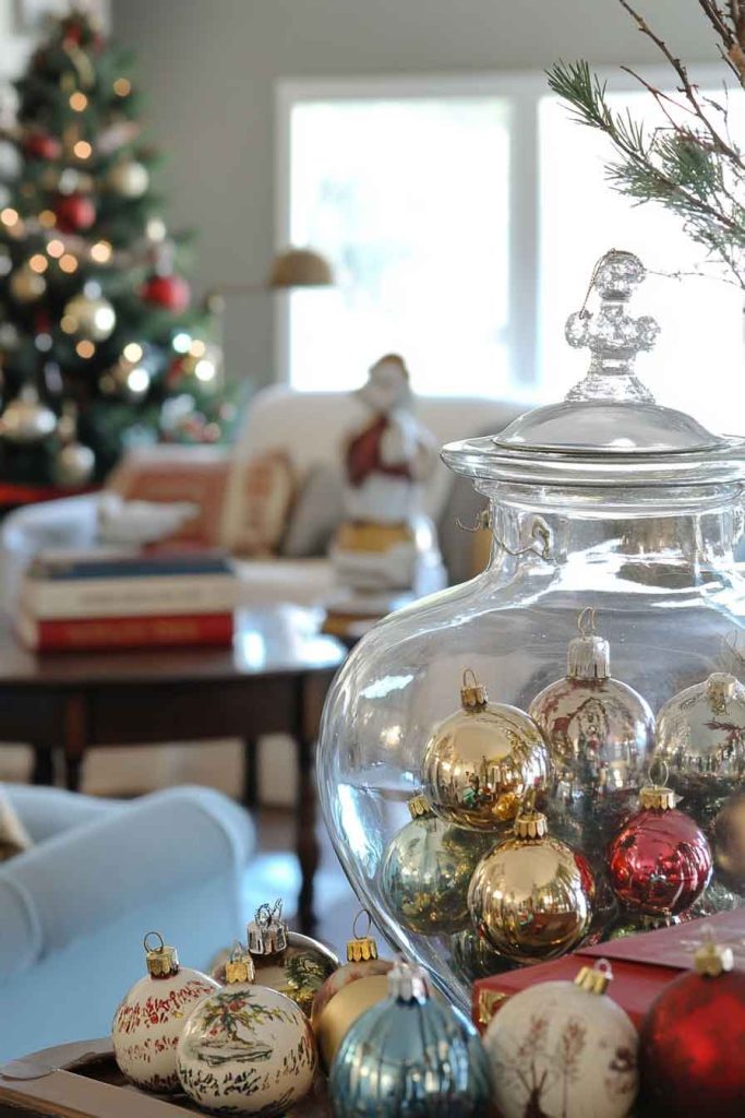 Living Room with Vintage Ornament Display