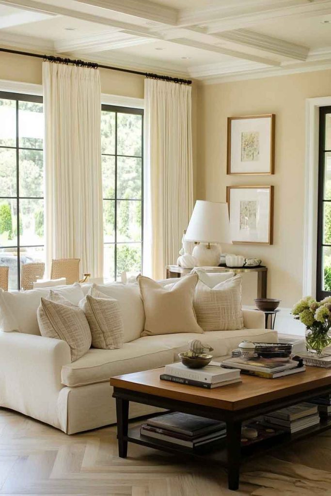 Sophisticated Living Room with Herringbone Floors