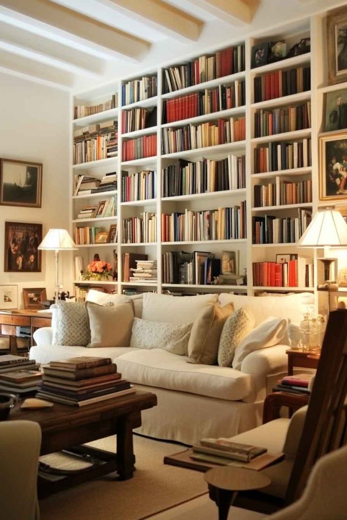 Timeless Living Room with Library Wall
