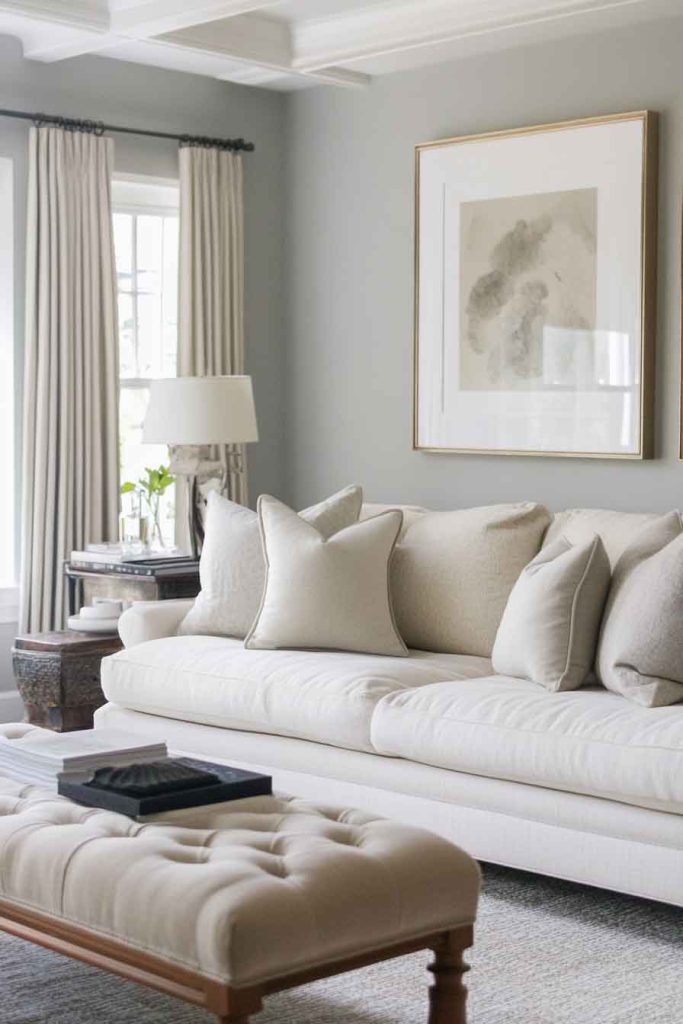 Serene Living Room with Soft Grey Palette