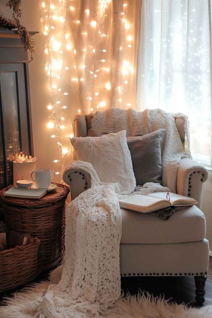 Cozy Reading Corner with String Lights