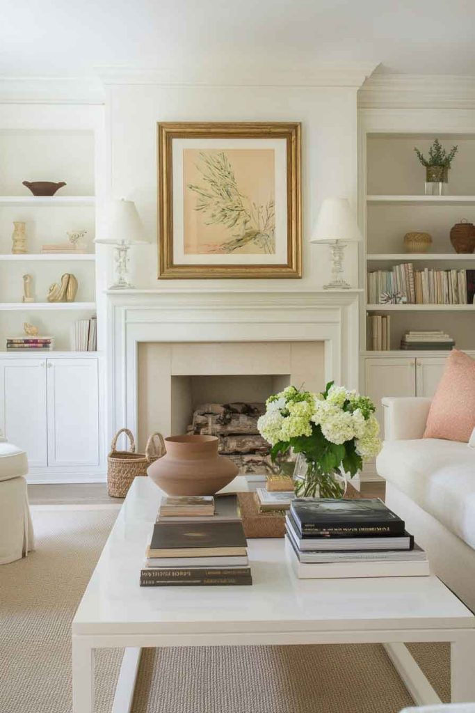 Luminous Living Room with White Lacquer Finishes