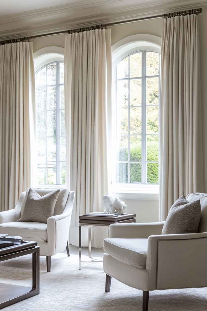 Graceful Living Room with Flowing Drapery