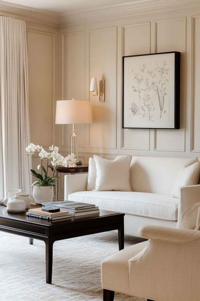 Refined Living Room with Paneled Walls