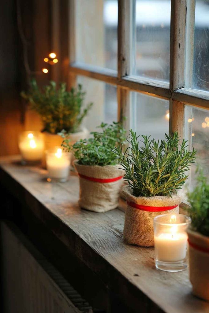 Kitchen Windowsill with Growing Herbs