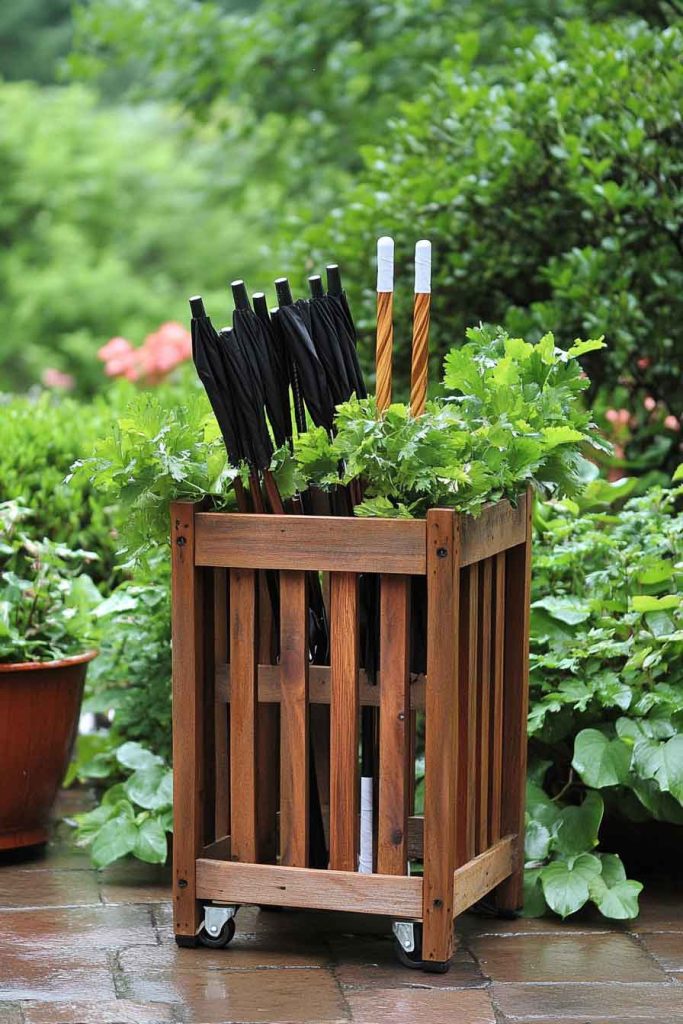 Wooden Crate Umbrella Organizer