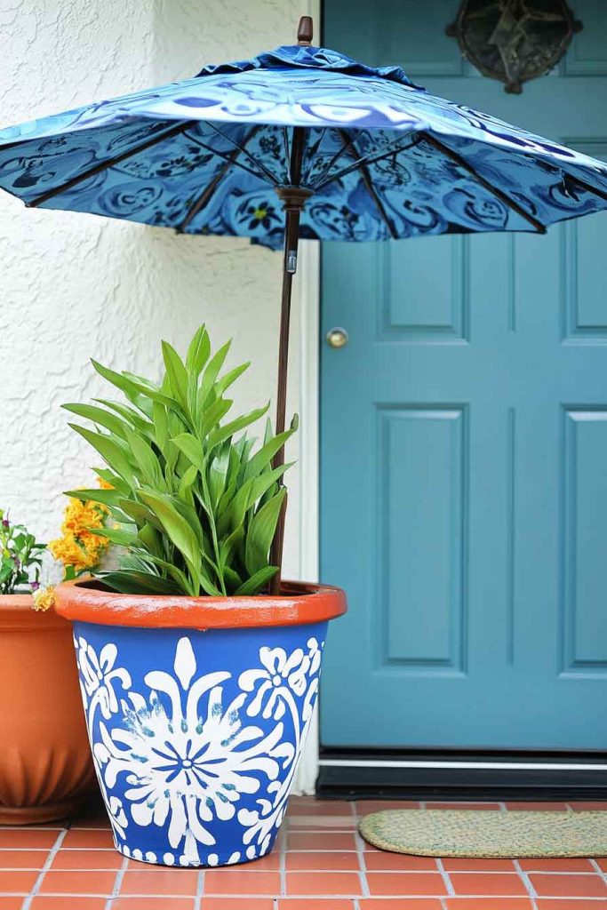 Painted Flower Pot Umbrella Stand