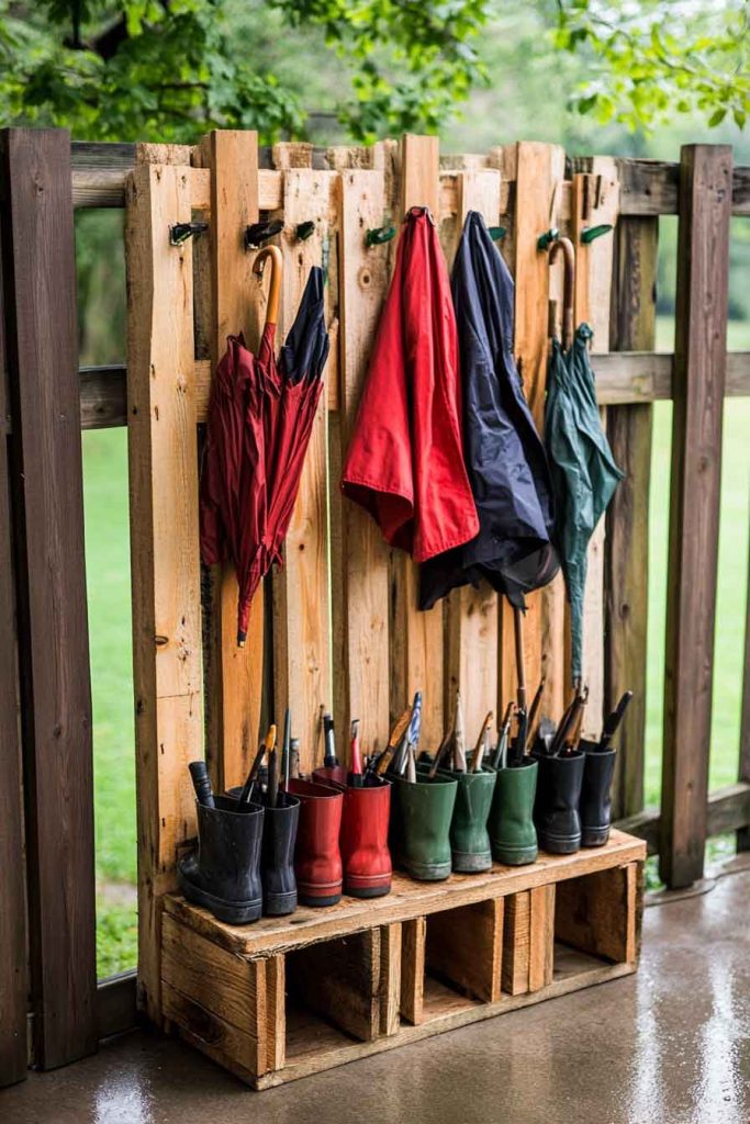 Wooden Pallet Umbrella Organizer
