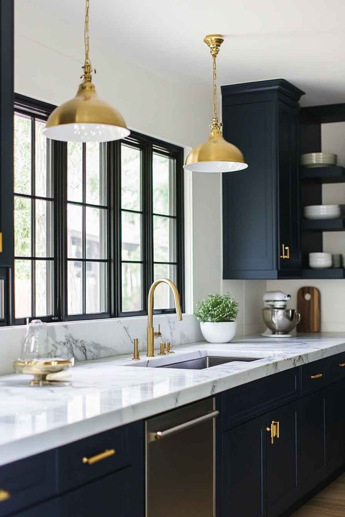 Navy Blue and Brass Kitchen