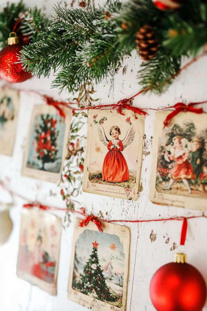 This image shows a lovely cottage-style Christmas decoration made with old-fashioned charm