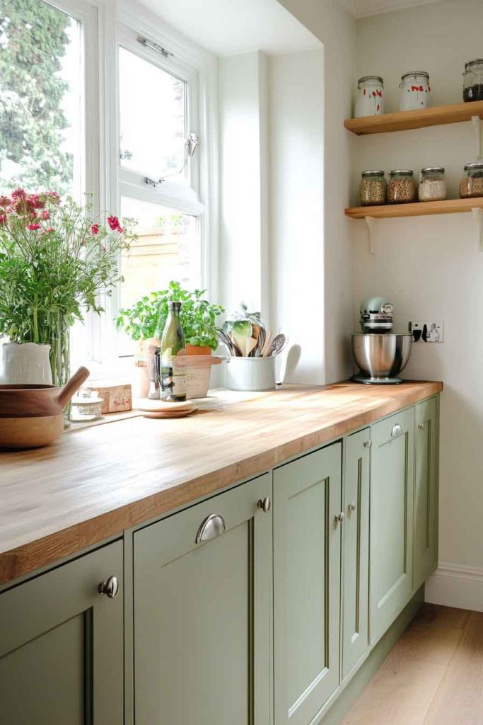 Sage Green and Natural Wood Kitchen