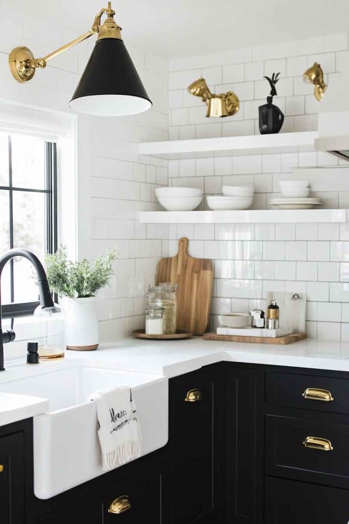 Black and White Kitchen with Gold Accents