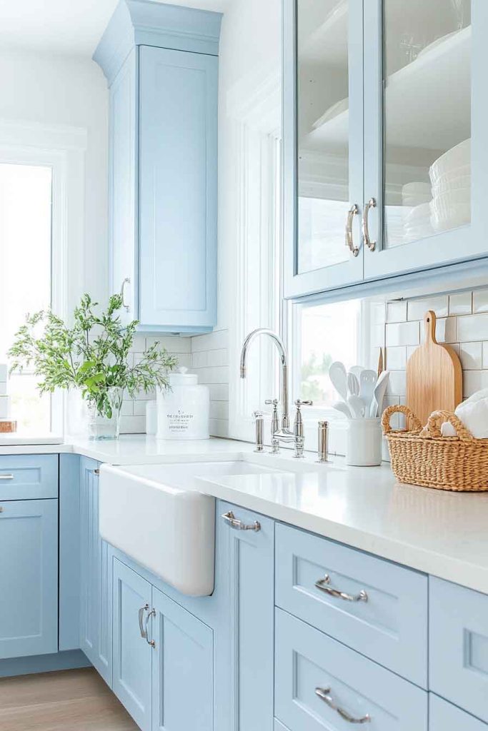 Soft Blue and White Kitchen