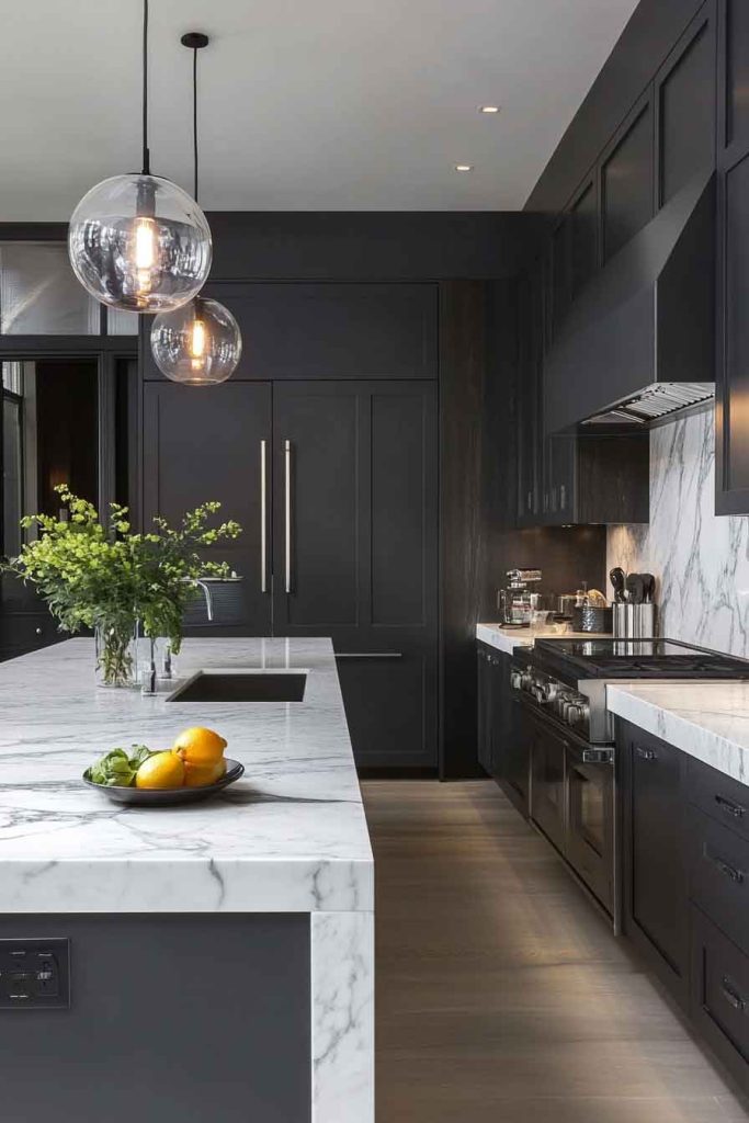 Charcoal Grey and Marble Kitchen