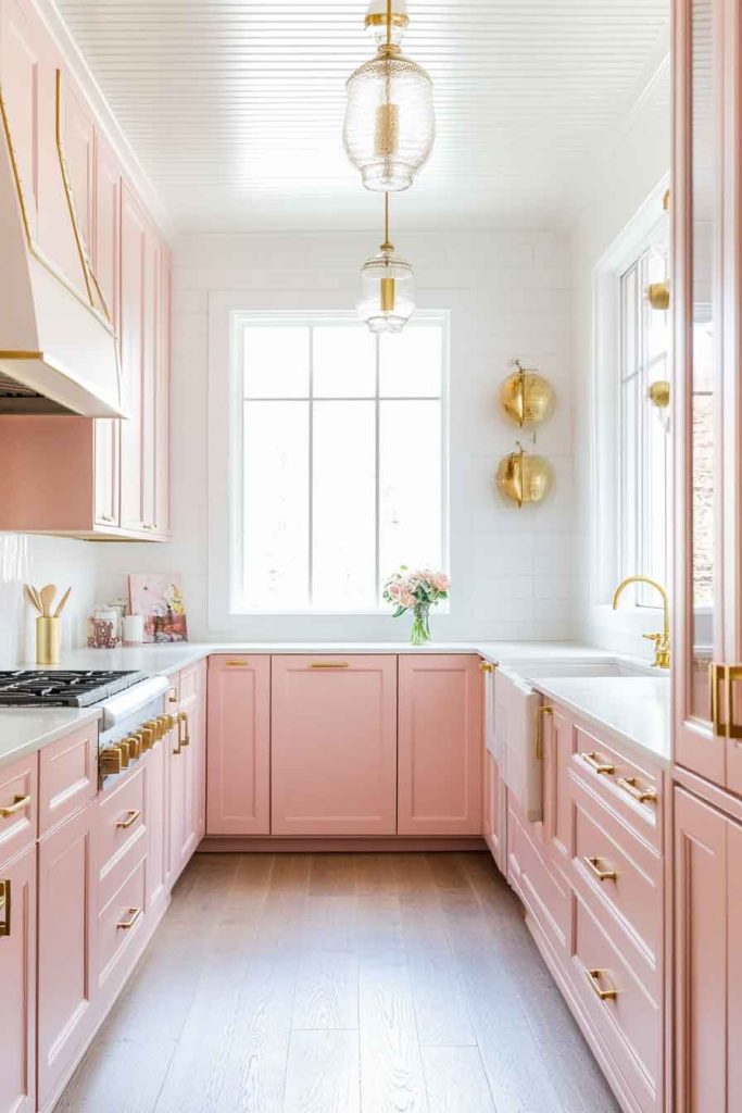 Dusty Pink and Brass Kitchen