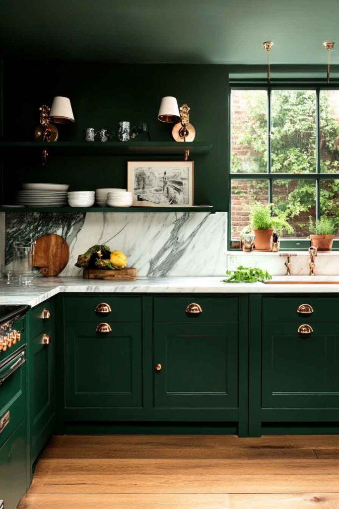 Forest Green and Copper Kitchen