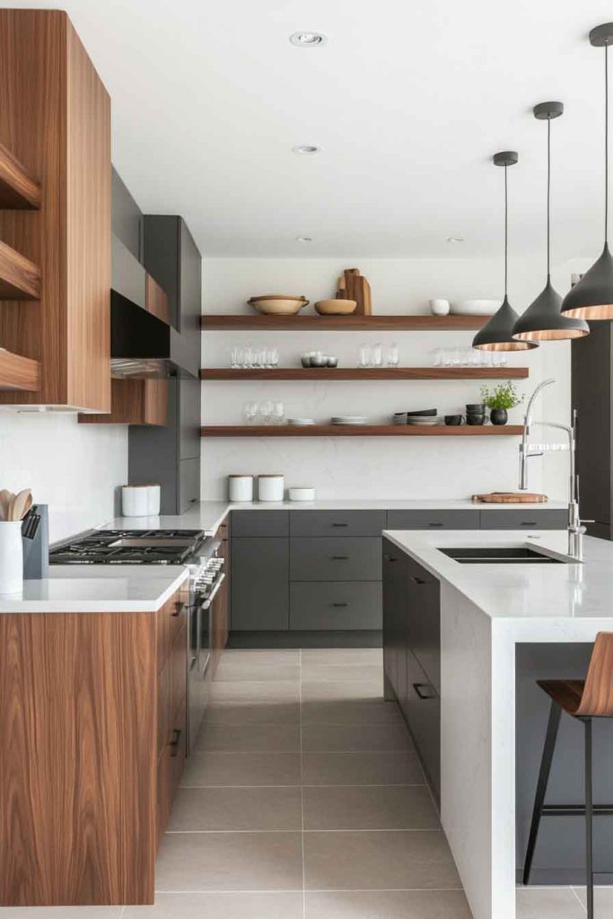 Warm Grey and Walnut Kitchen