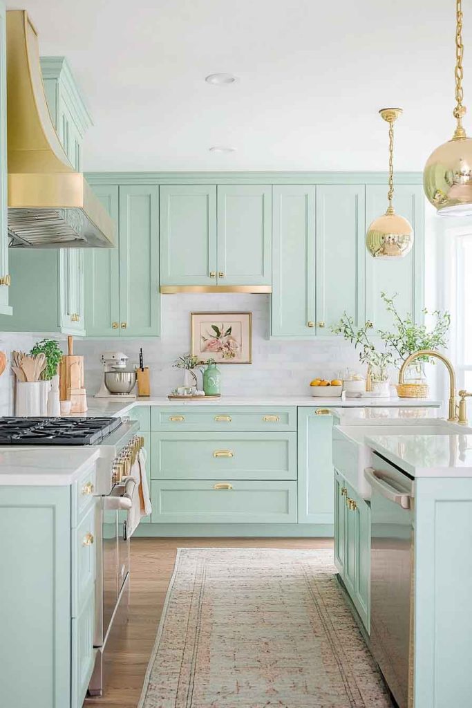 Mint Green and Gold Kitchen