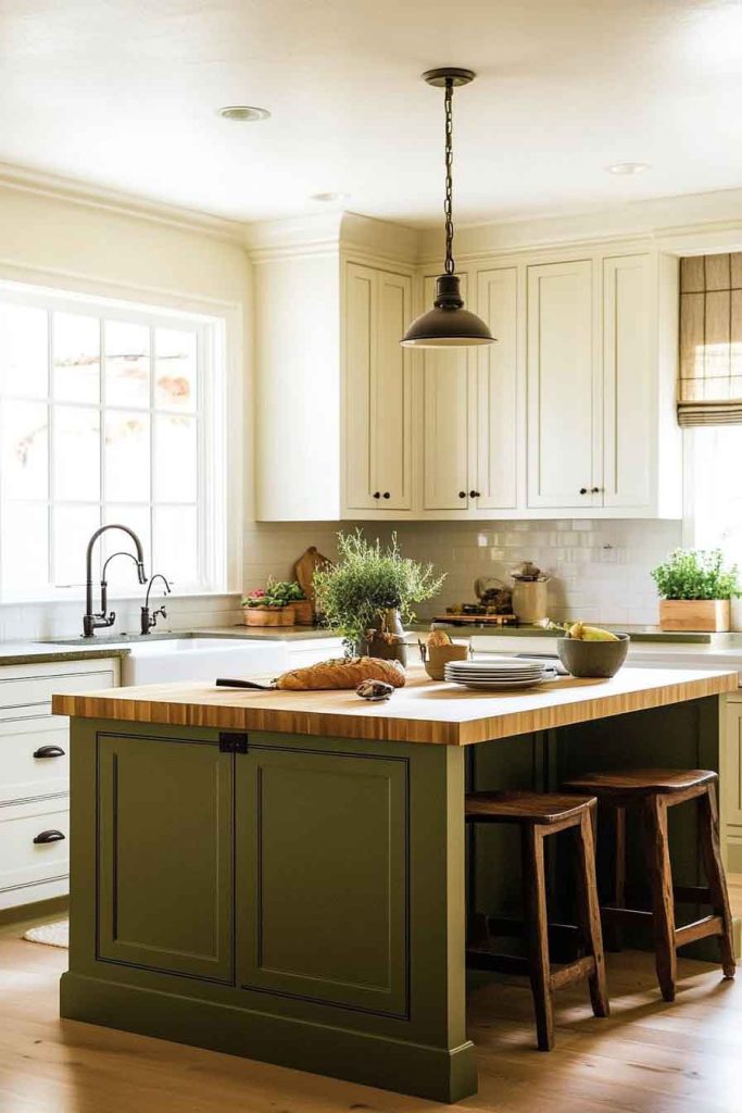 Cream and Olive Green Kitchen