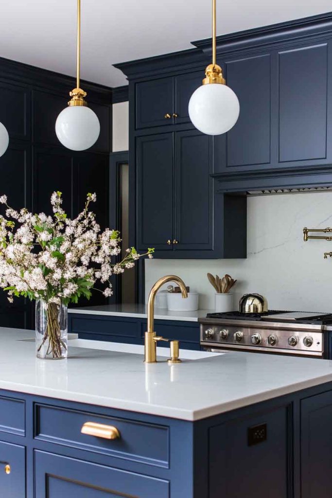 Slate Blue and Brass Kitchen