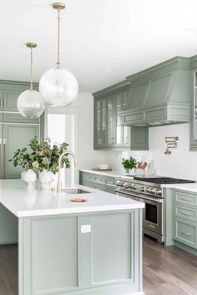 Soft Grey-Green and White Kitchen