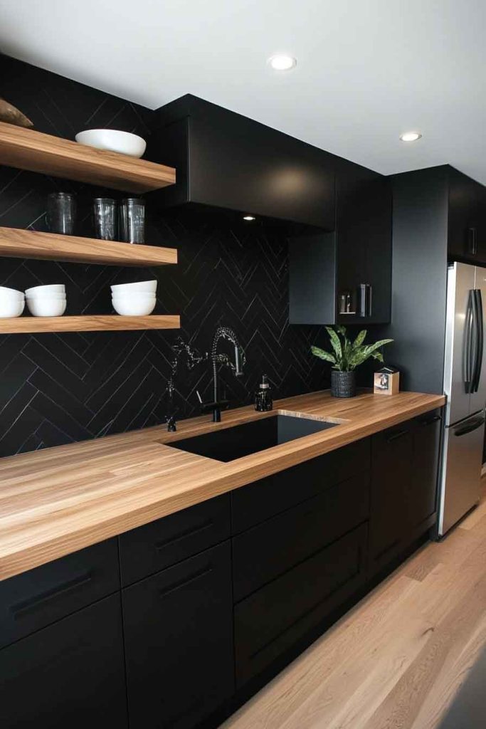 Black and Natural Wood Kitchen
