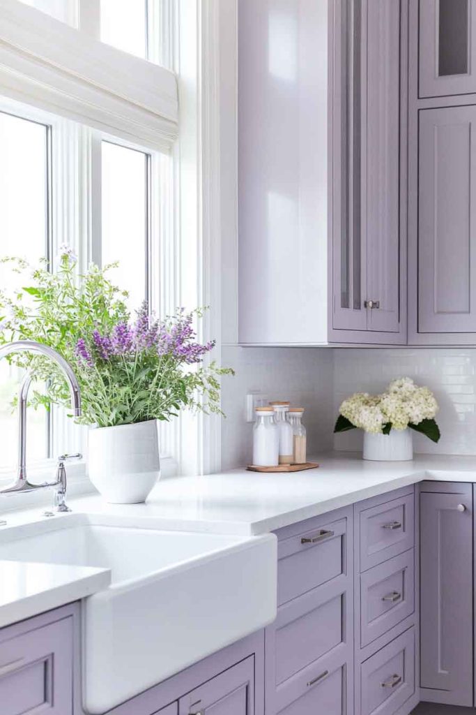Lavender Grey and White Kitchen