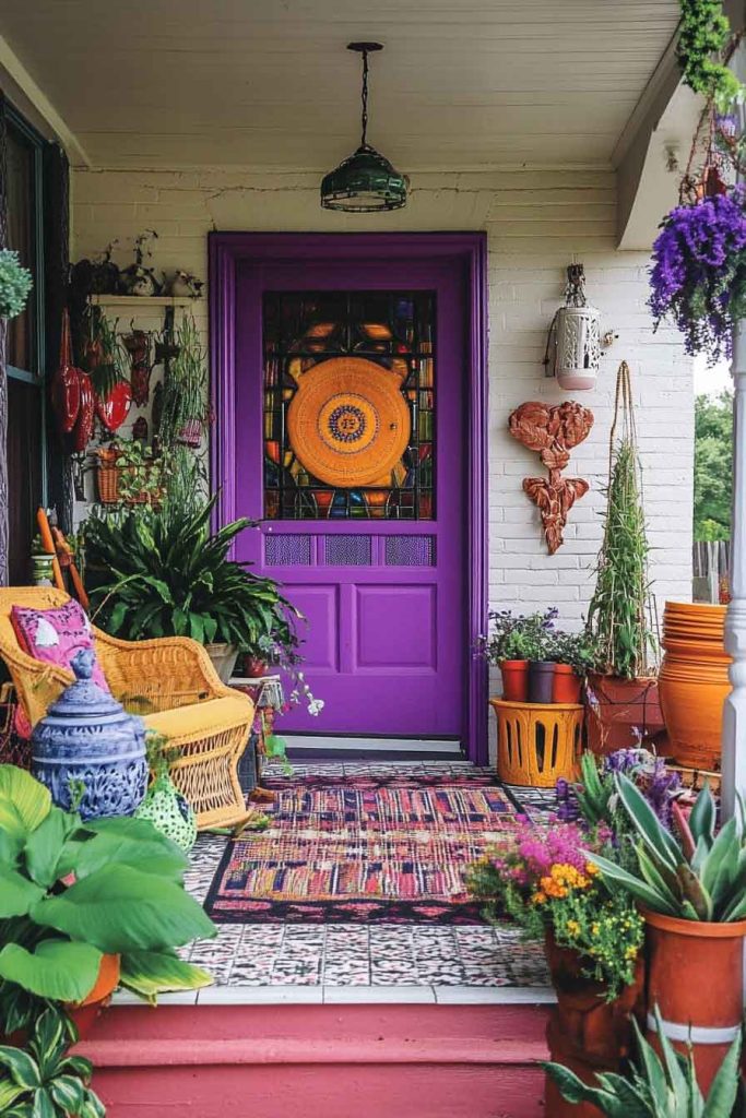 Eclectic Maximalist Porch with Bold Colors