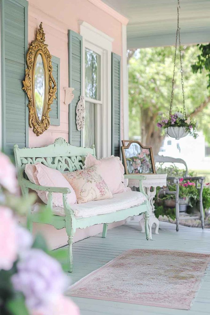 Romantic Vintage Porch with Soft Pastels