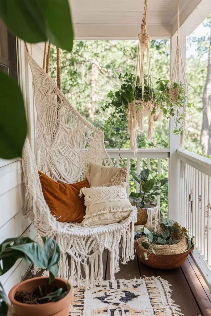 Bohemian Macramé Porch with Hanging Art