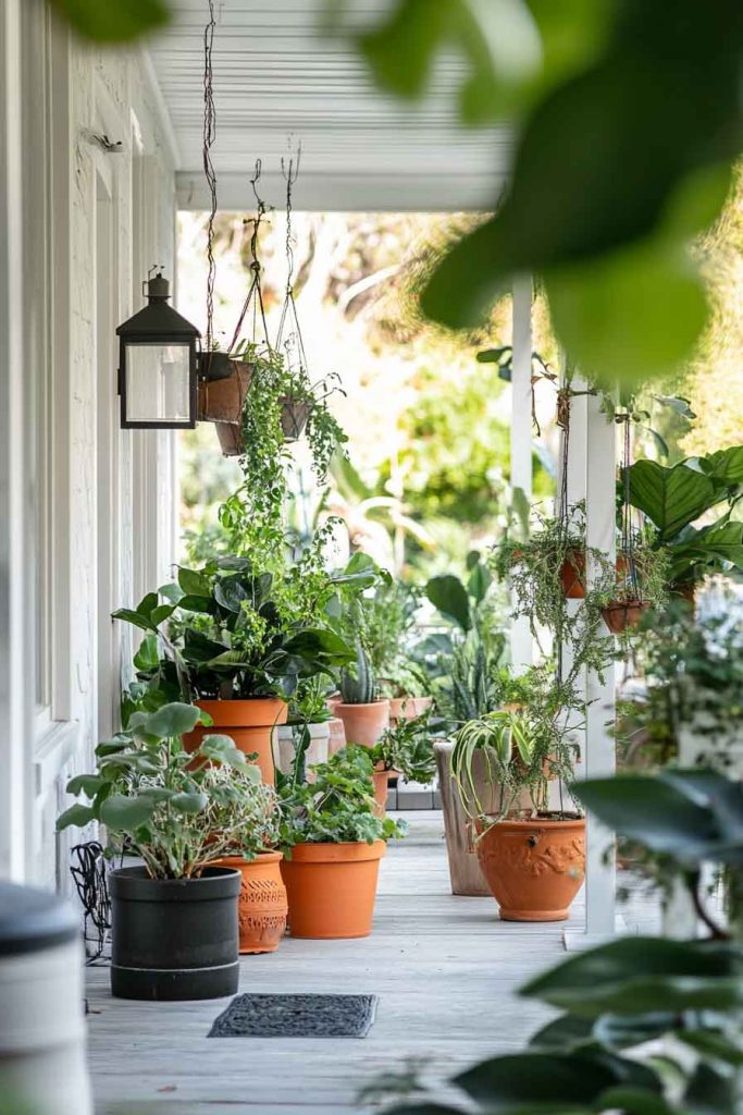 Maximalist Plant Collector's Porch with Diverse Specimens