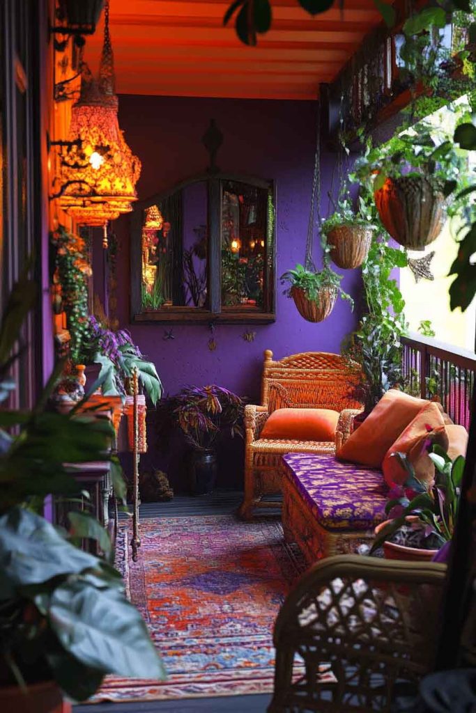 Bohemian Sunset Porch with Warm Jewel Tones