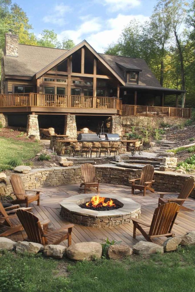 Rustic Multi-Level Deck with Stone Accents