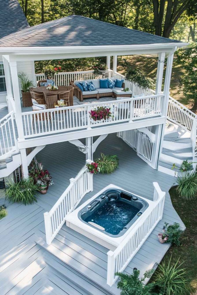 Coastal-Inspired Two-Level Deck with White Railings