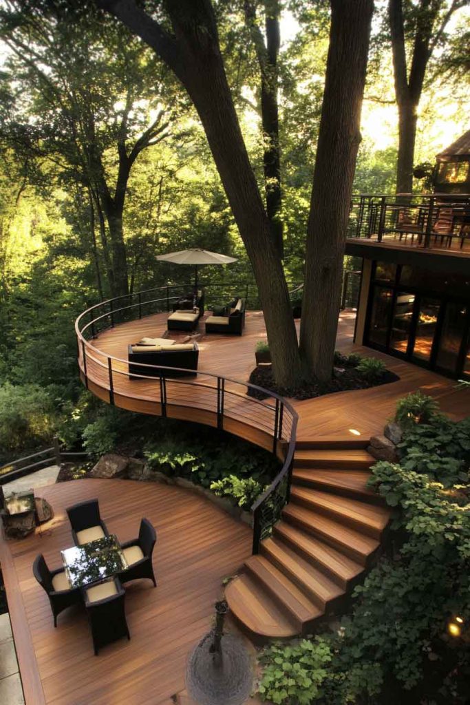 Garden-Integrated Two-Level Deck with Planter Steps