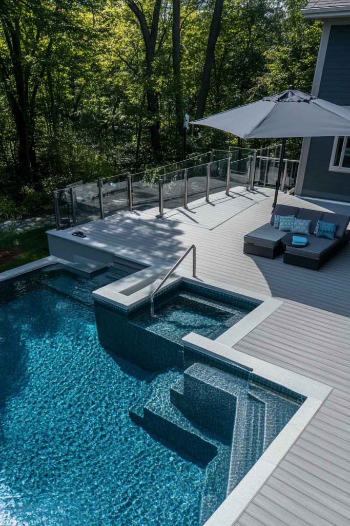Split-Level Pool Deck with Sunbathing Platform