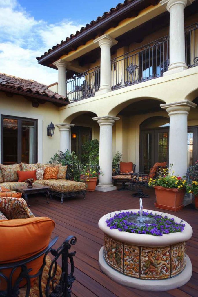 Mediterranean-Style Two-Level Deck with Courtyard Feel