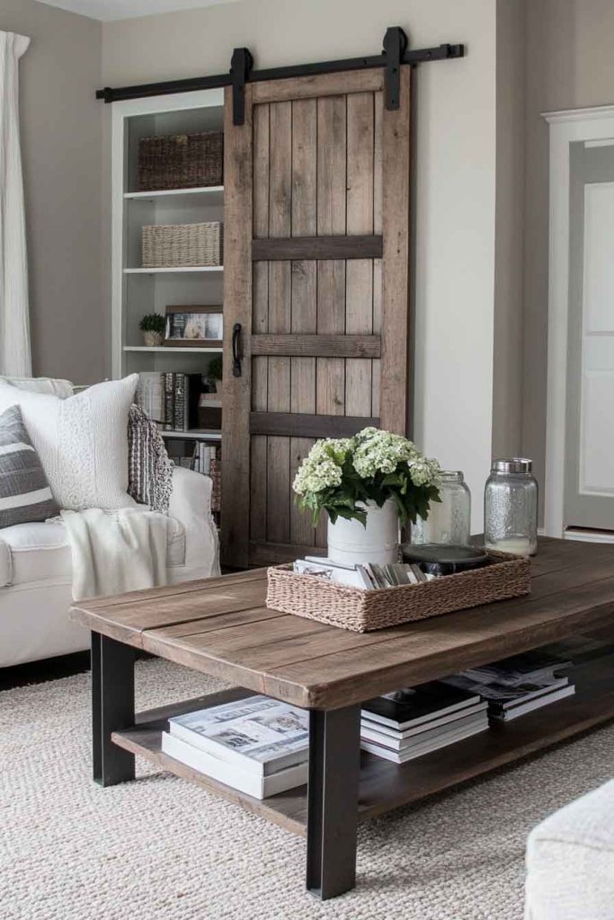 Add a Sliding Barn Door Coffee Table