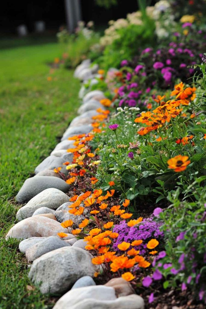 River Rock Flower Bed Border
