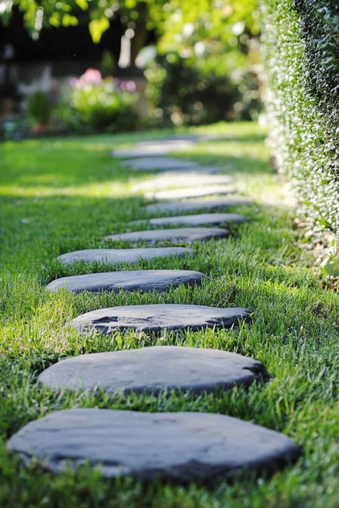River Rock Stepping Stones in Grass