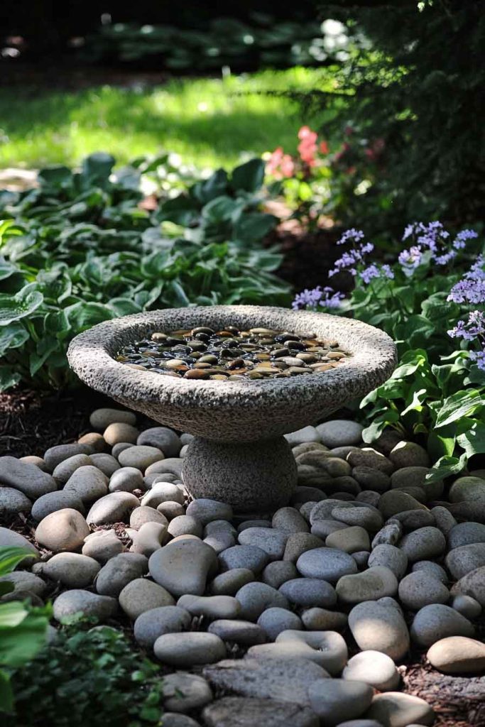 River Rock Bird Bath Surround