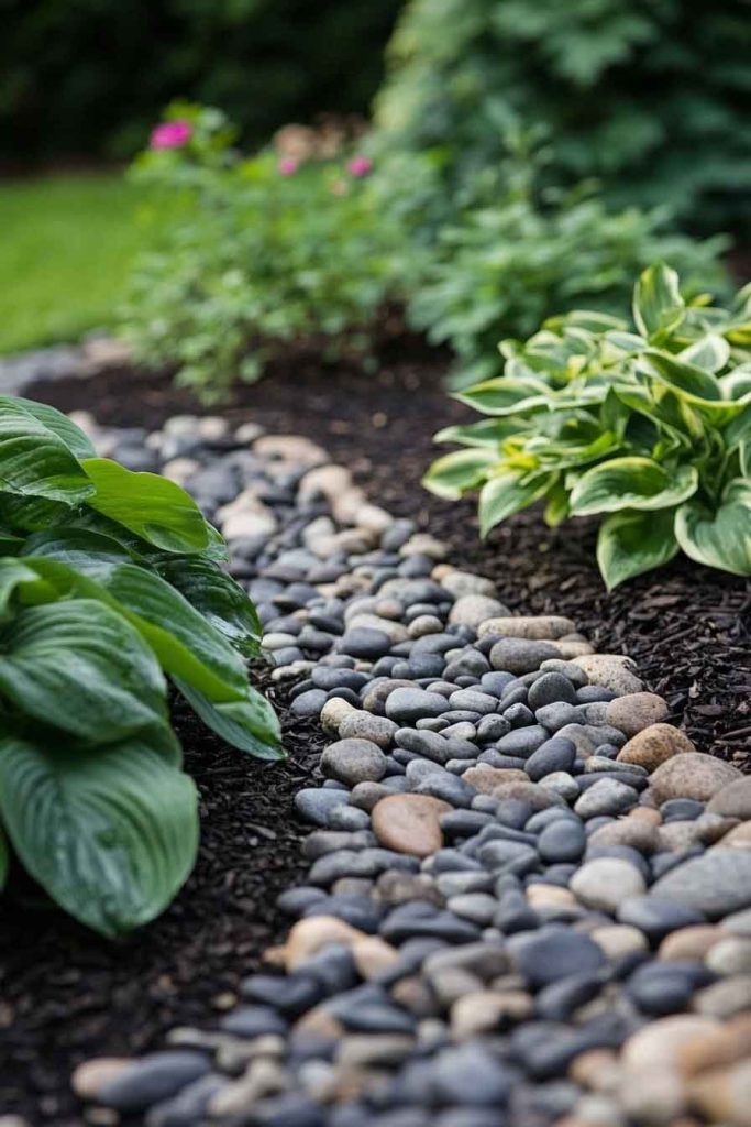 River Rock Mulch Around Shrubs