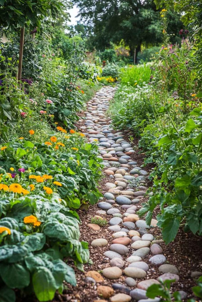 River Rock Vegetable Garden Pathway